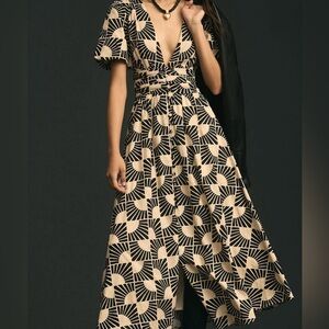 Anthropologie Black and Cream Geometric Maxi Dress